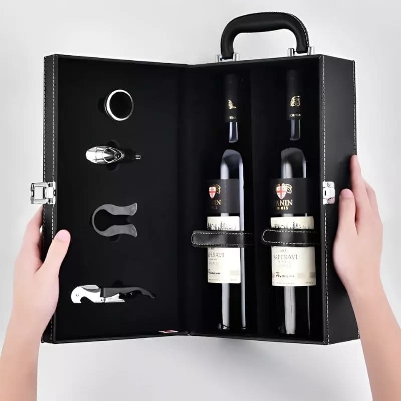 luxury wine set 2 wine bottles leather cover set gift packing