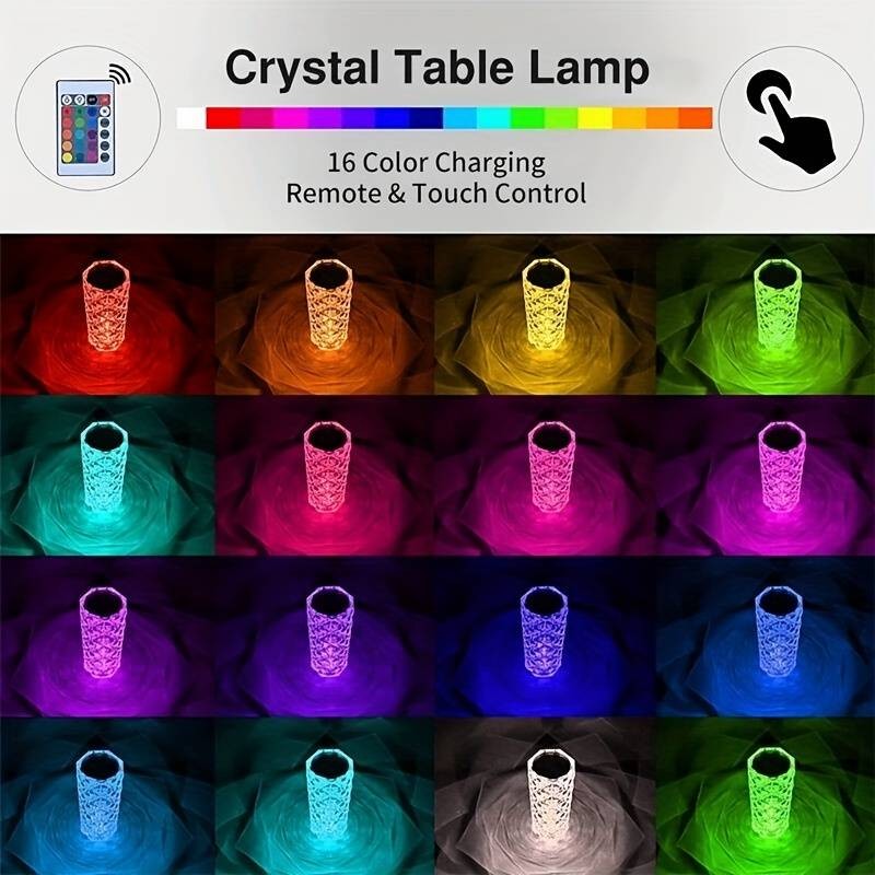 crystal table lamp LED night lamp vase 16 colors touch + remote control