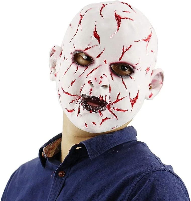 A scary cut face silicone latex rubber face mask for head