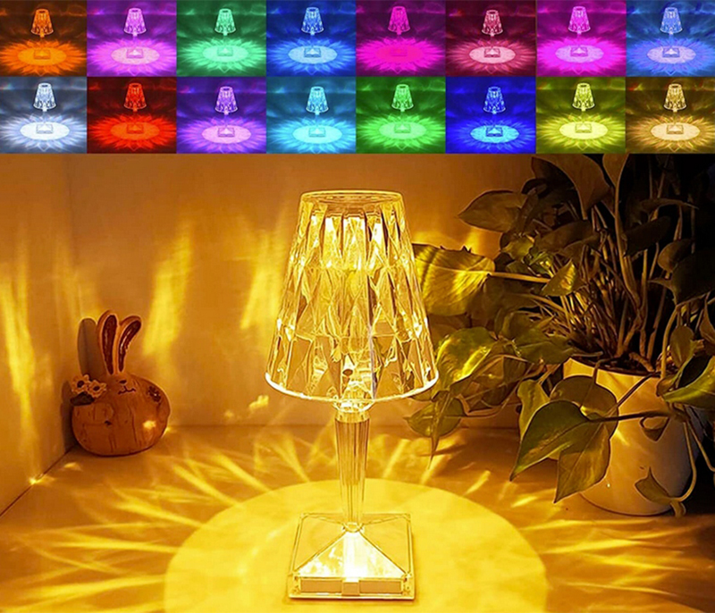 Transparent acrylic table lamp as an LED table light colored rgb