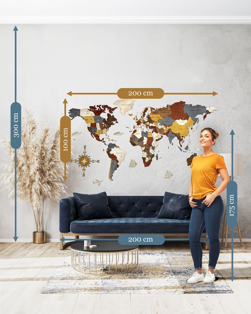 3d 4d travel map of the world on a wooden wall made of