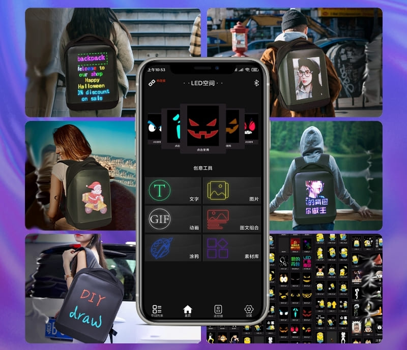 mobile app led light backpack rucksack for smartphone