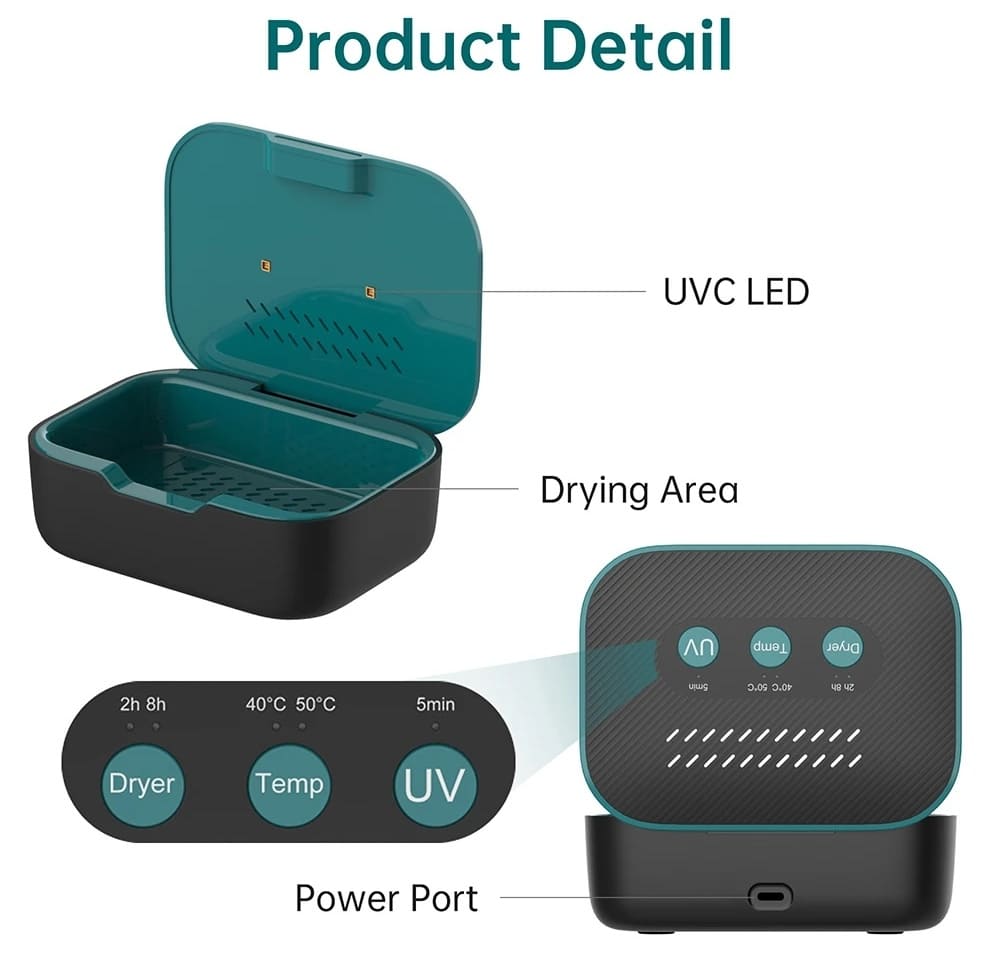 Evaporation dryer and UVC sterilizer - dentures, rings, headphones, etc