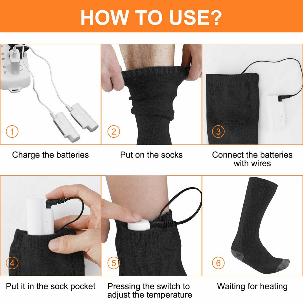 Electric socks heated - warming socks rechargeable - 4 temperature levels  with 2x5000mAh battery