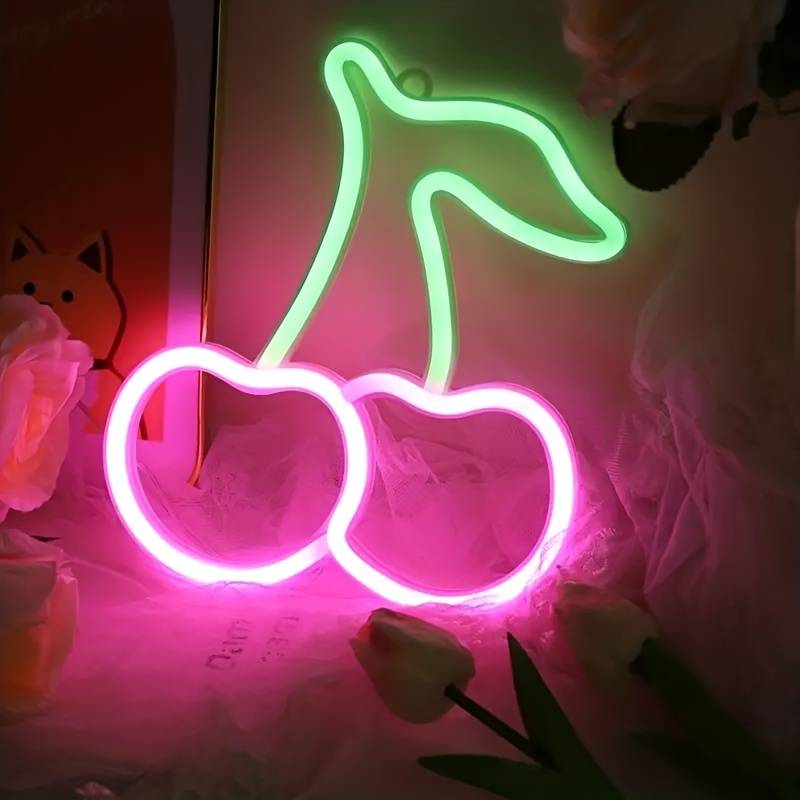 cherry LED glowing neon sign