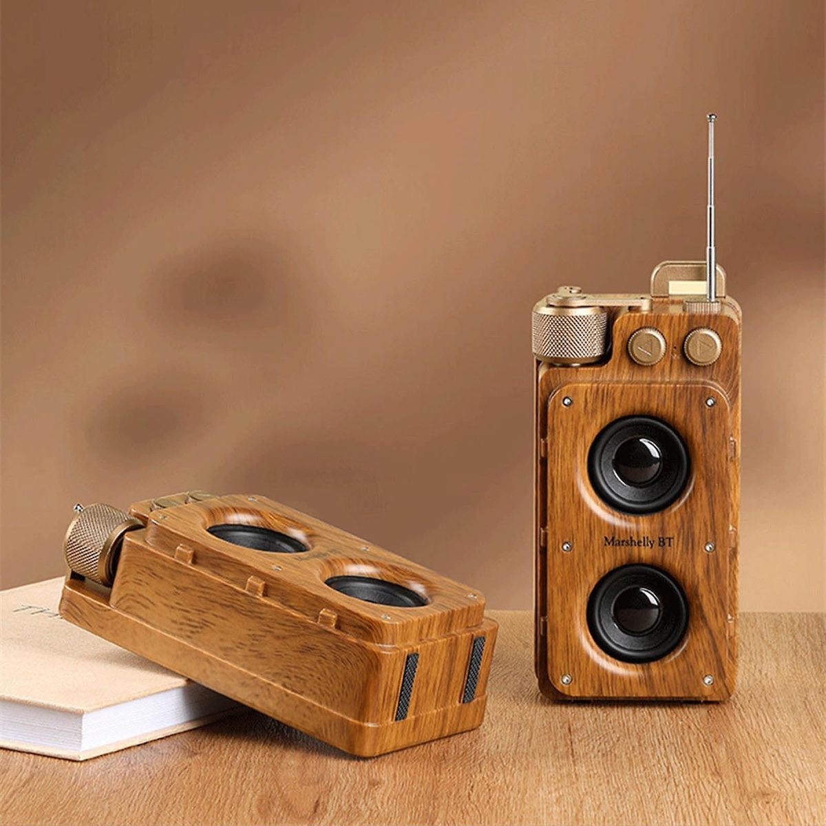 small portable retro vintage wooden radio