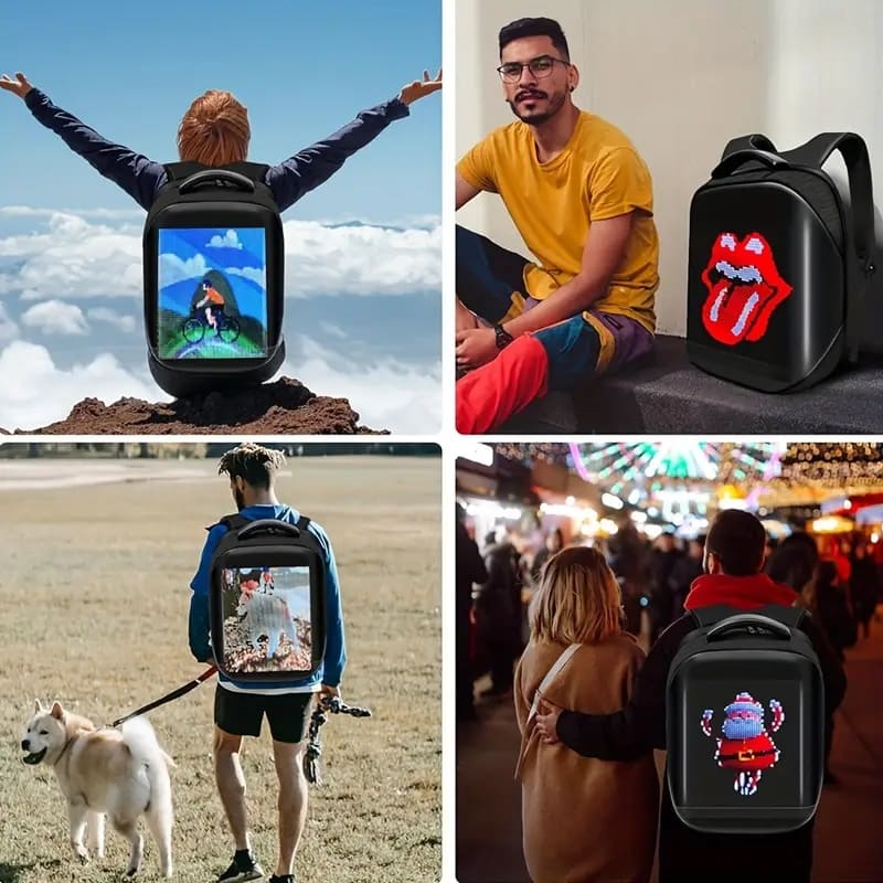 travel backpack with a luminous LED screen LCD display