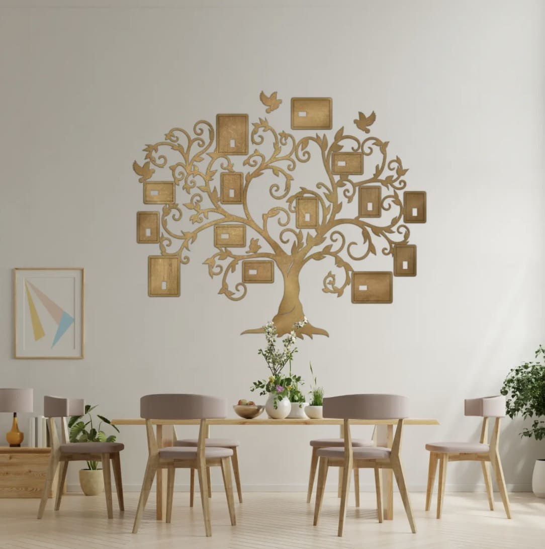 Family tree with photo frames, wooden family tree