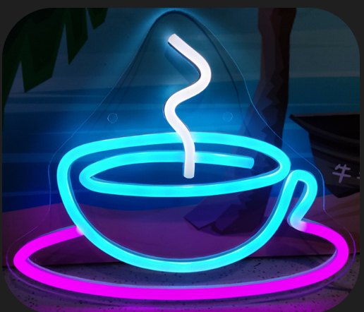 coffee cup of coffee - advertising LED neon sign on the wall 