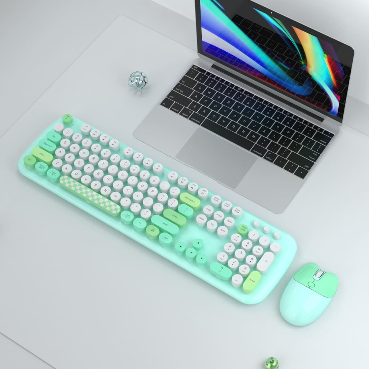 Set of wireless keyboard with mouse, green color