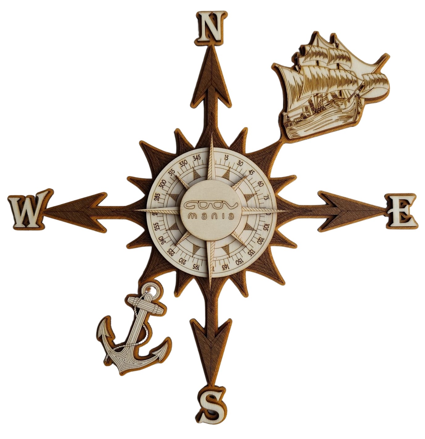 compass 3d map wooden wood