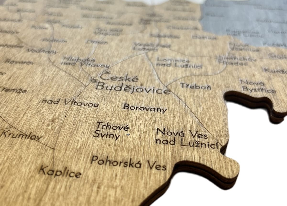 map of Czech cities - Czech wooden wall 3d 2d